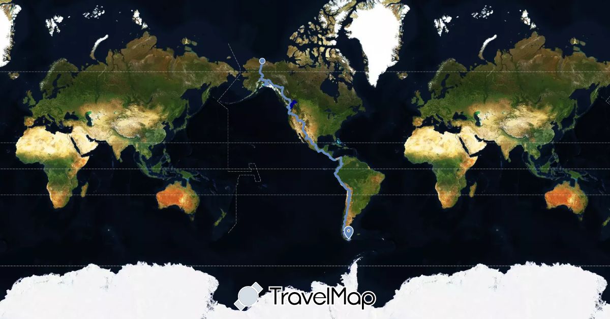 TravelMap itinerary: driving, plane, cycling, hiking, kayaking